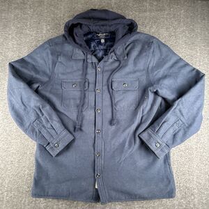 GH Bass Hooded Shirt Jacket Mens Sz Large Navy Gray Lined Heavy Outdoor Workwear